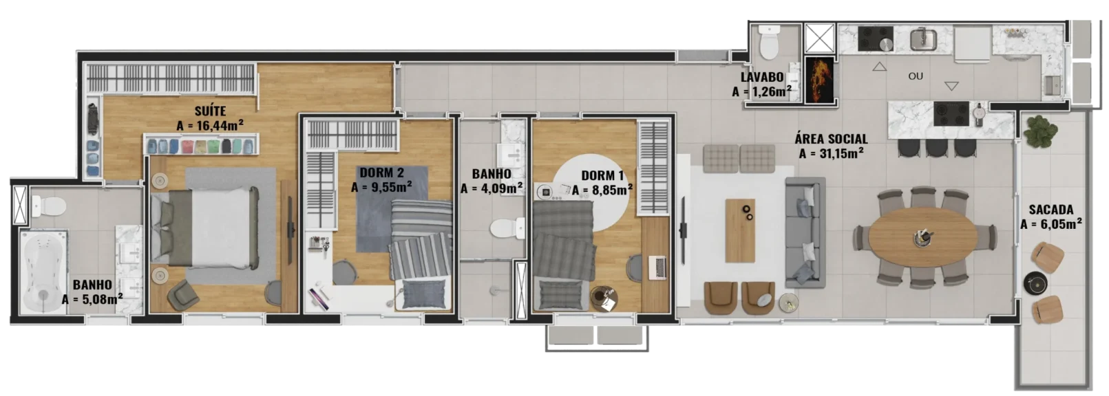 3 Dormitórios Planta final 03